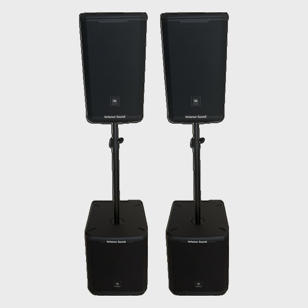 JBL PRX915XLF subs and JBL PRX912 tops with poles – double pair for hire | Itchenor Sound